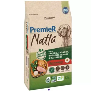 Ração Premier Nattu para Cães Adultos Sabor Frango, Abóbora, Brócolis, Quinoa e Blueberry 12Kg