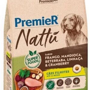 Premier Nattu Cães cachorro pet filhotes frango, mandioca, beterraba, linhaça e cranberry 10,1kg